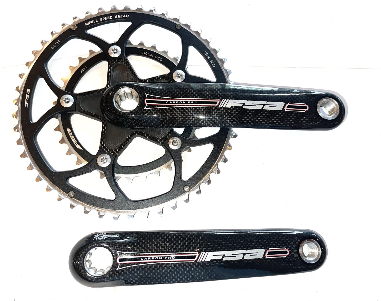 FSA Carbon Pro Elite Road Bike Crankset 50/34 175mm  9/10 S ISIS New Old Stock