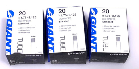 Lot of 3 Giant Bike Bicycle Tubes 20 x 1.75 - 2.125 35mm Schrader New