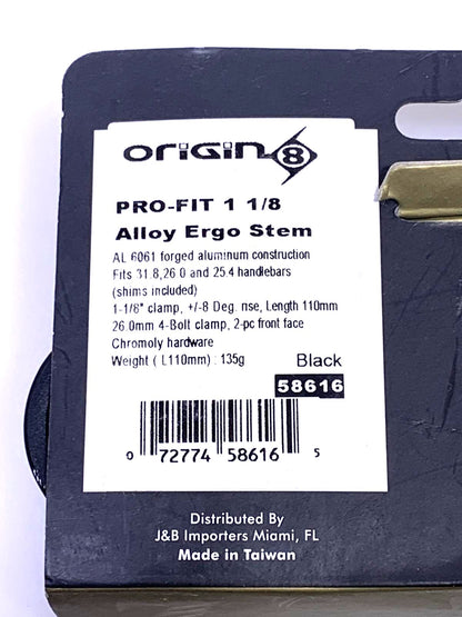 Origin8 Pro-fit 110mm Alloy Ergo Bike Stem 31.8mm 1-1/8" New