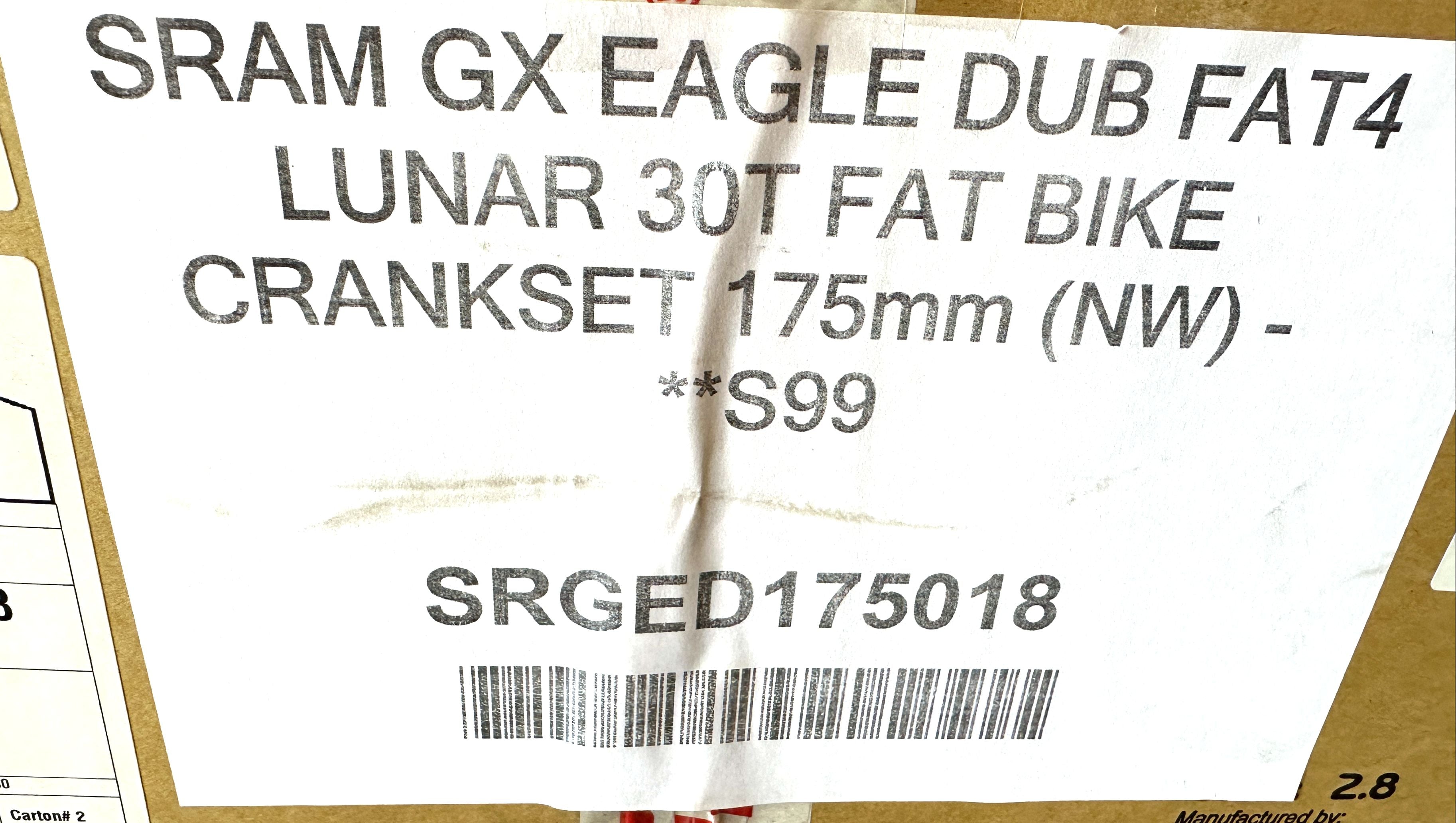 Sram GX Eagle FAT4 Dub Lunar 30t FAT BIKE Crankset 175mm 00.6118.592.018 New