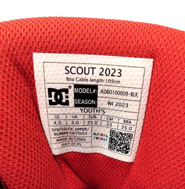 DC 2023 Scout Snowboard Boots, KIDS Youth Size 4.0, EUR 35 Black New IN BOX