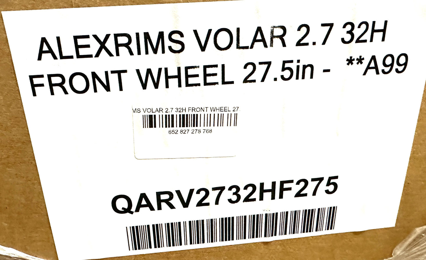 Alexrims Volar 2.7 27.5" Thru Axle 110mm x 15mm Boost Front Disc 32h Wheel New