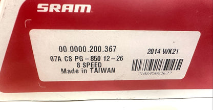 SRAM PG-850 Road Bike Cassette 8 Speed 12-26t, Silver New NOS