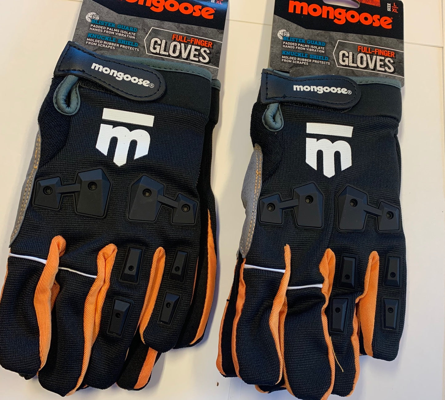 Lot of 2 Mongoose L/XL Full Finger Bike Bicycle Padded Gloves BMX Mountain New