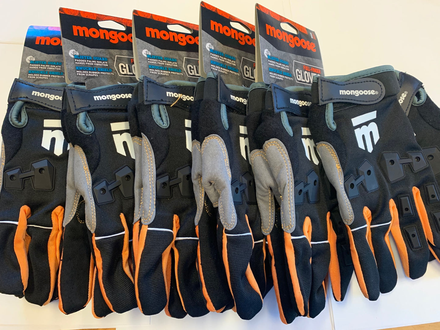 Lot of 6 Mongoose L/XL Full Finger Bike Bicycle Padded Gloves BMX Mountain New